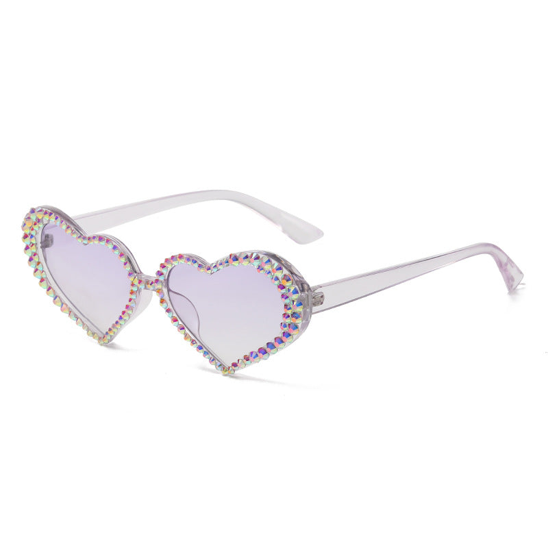 Wholesale Heart Diamond Cat's Eye Peach Heart Women's UV Protection Handmade Diamond Sunglasses