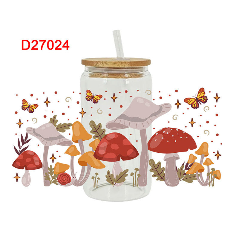 Wholesale Colorful Butterfly Flower Mushroom 16oz Cup UV DTF Wraps