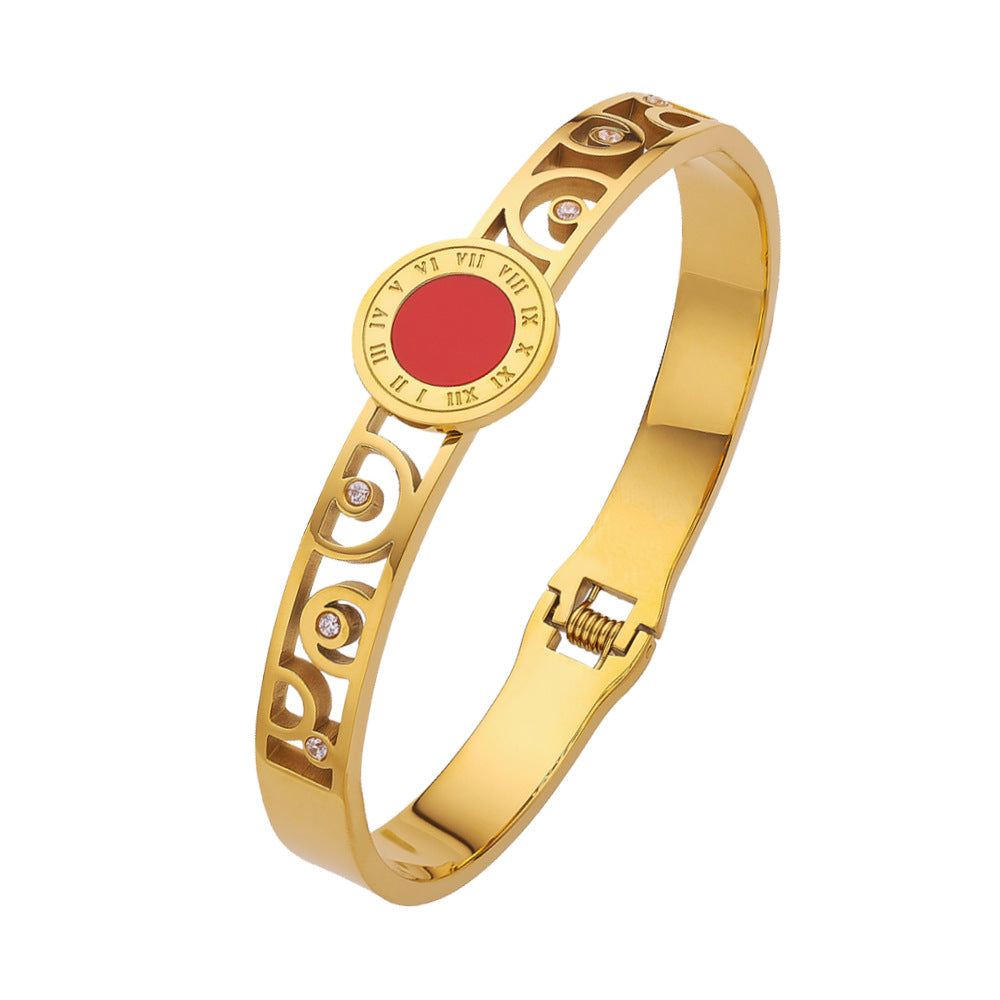 Wholesale Roman Numerals Vintage Hollow Titanium Steel Bracelet