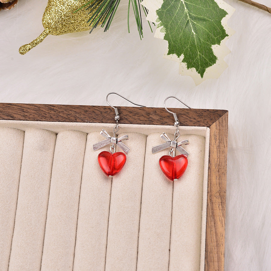 Wholesale Bow Peach Red Heart Resin Acrylic Earrings