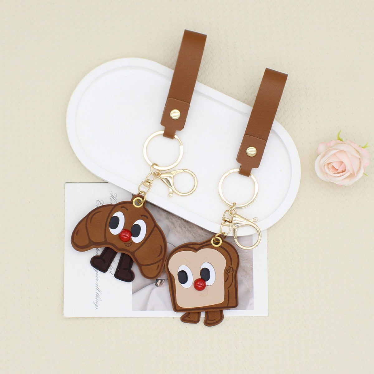 Wholesale Three-dimensional pu creative croissant toast hanging bag car pendant keychain