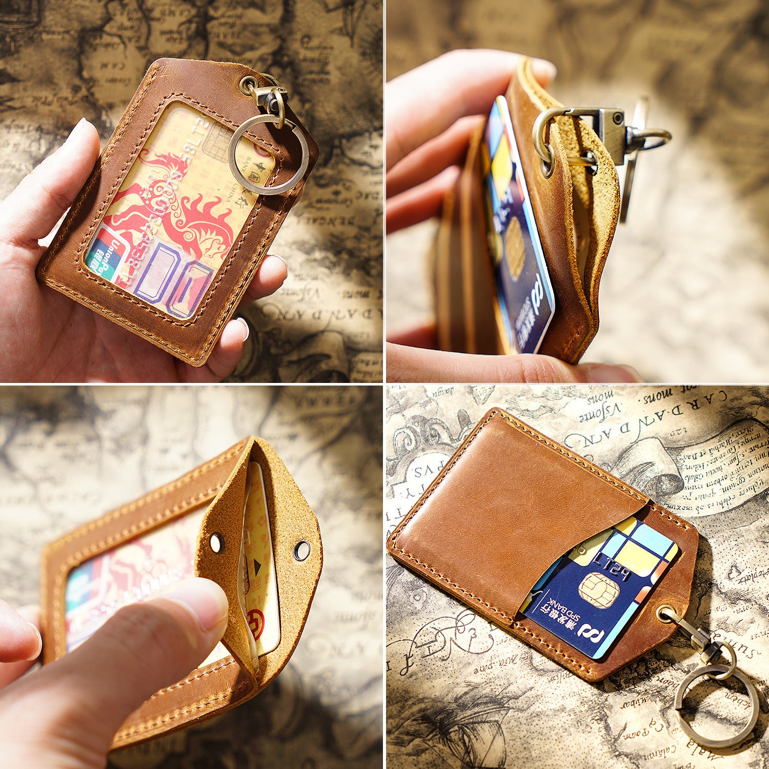 Wholesale Cowhide ID Holder Leather Keychain
