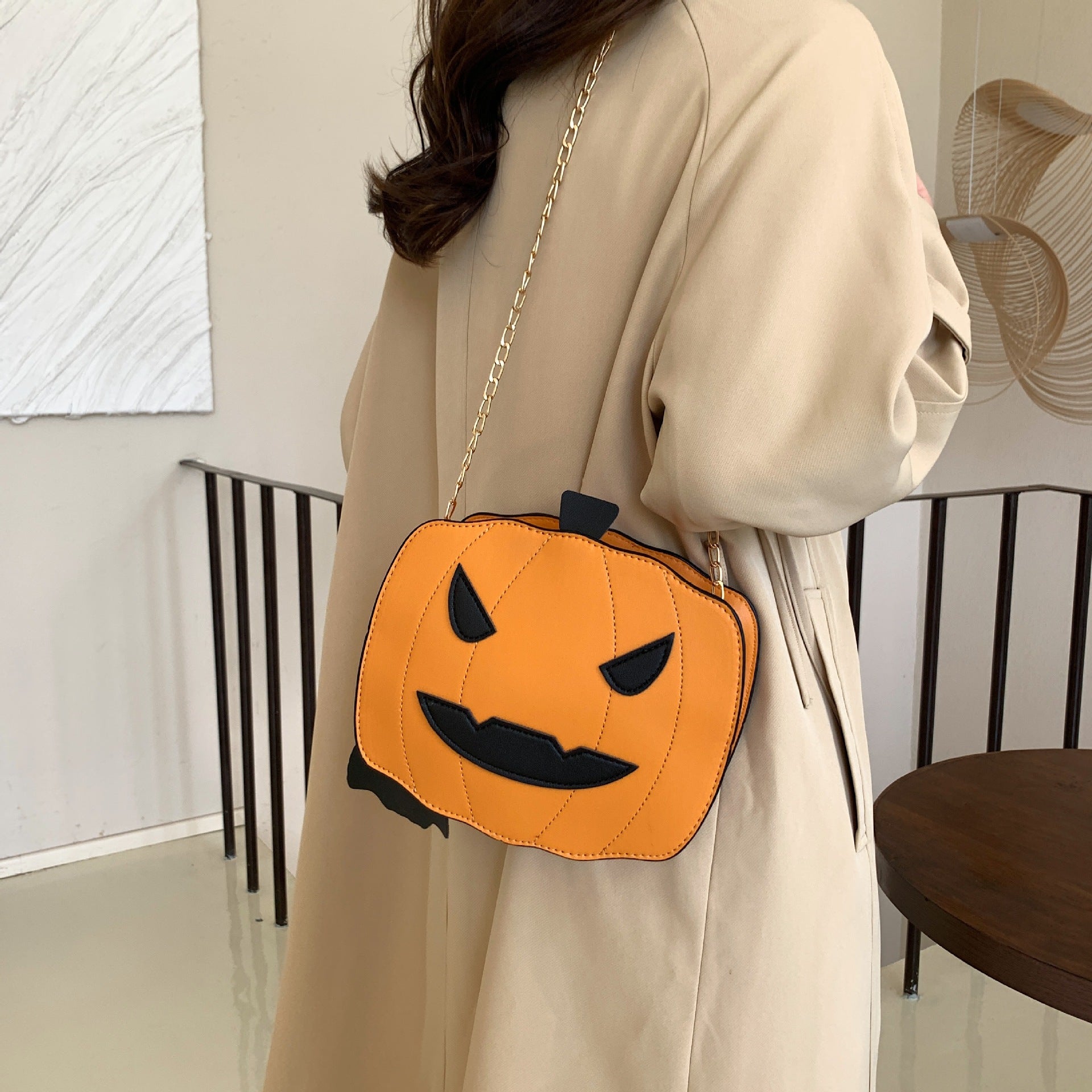 Wholesale Funny Halloween Pumpkin PU Single Shoulder Diagonal Chain Small Bag