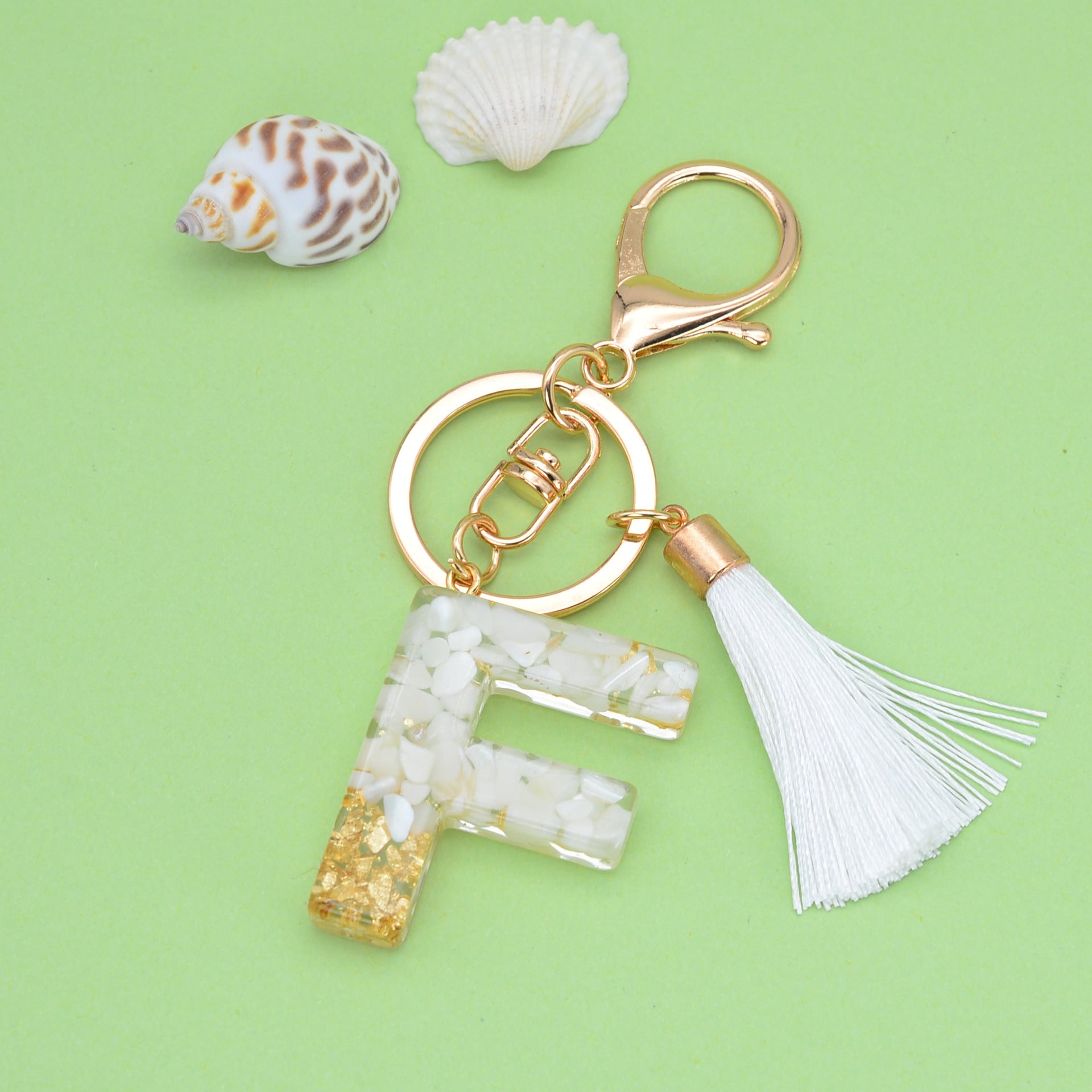 Wholesale White Tassel 26 Letter Crystal Resin Keychain