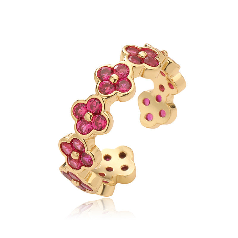 Wholesale Luxury Four-leaf Clover Opening Adjustable Ring