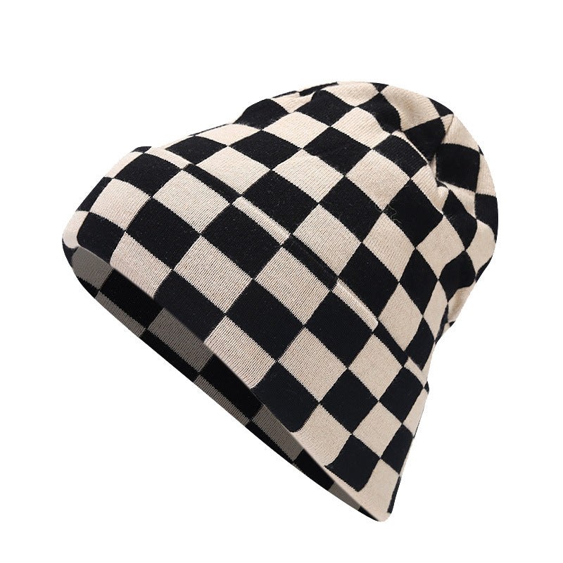 Wholesale Winter Hat Checkerboard Knitted Hat Plush Hat