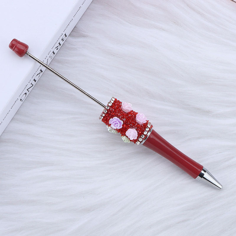Wholesale 50pcs DIY Rose Flower Sugar Diamond Small Flower Embellishment Creative Beaded Round Bead Cute Pen
