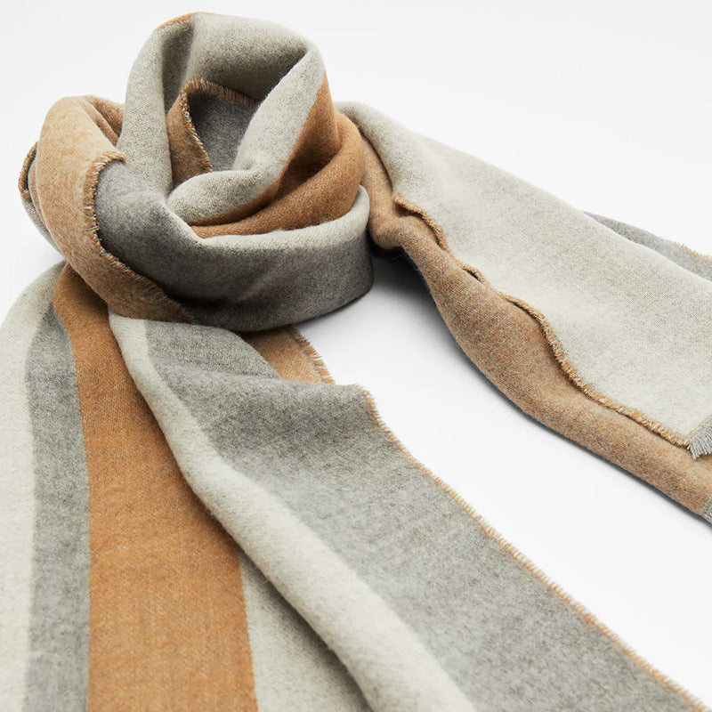 Wholesale Horizontal Bar Color Matching Thick Braid Tassels Imitation Cashmere Warm Scarves