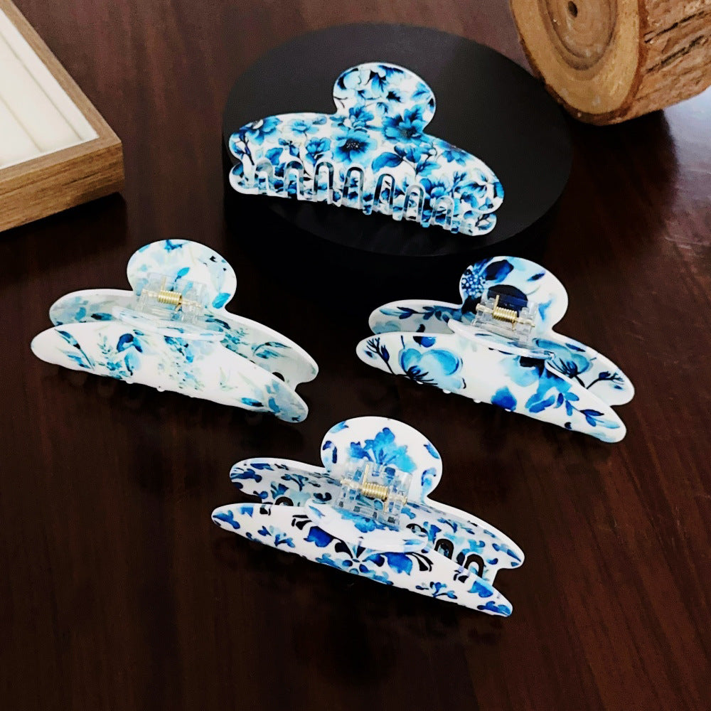 Wholesale Blue and white porcelain pattern hairpin shark clip headdress