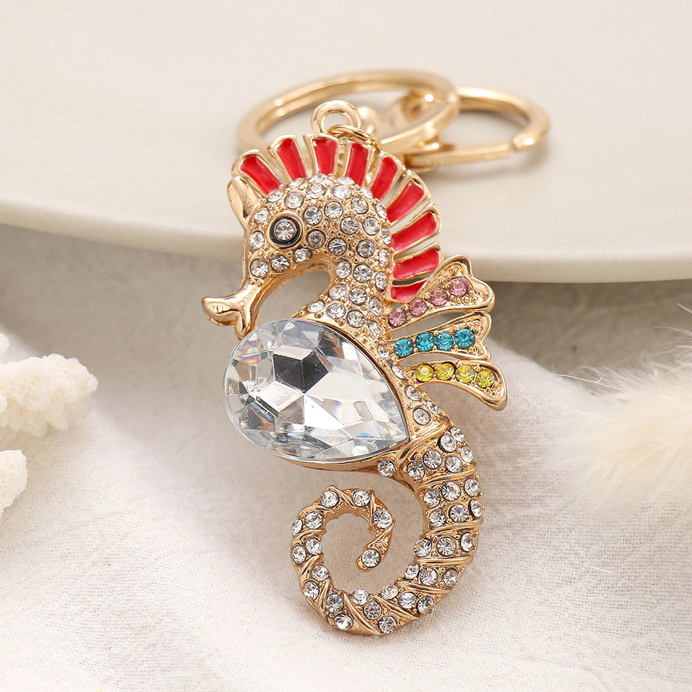 Wholesale Sea Animal Series Diamond Set Cute Seahorse Alloy Keychains