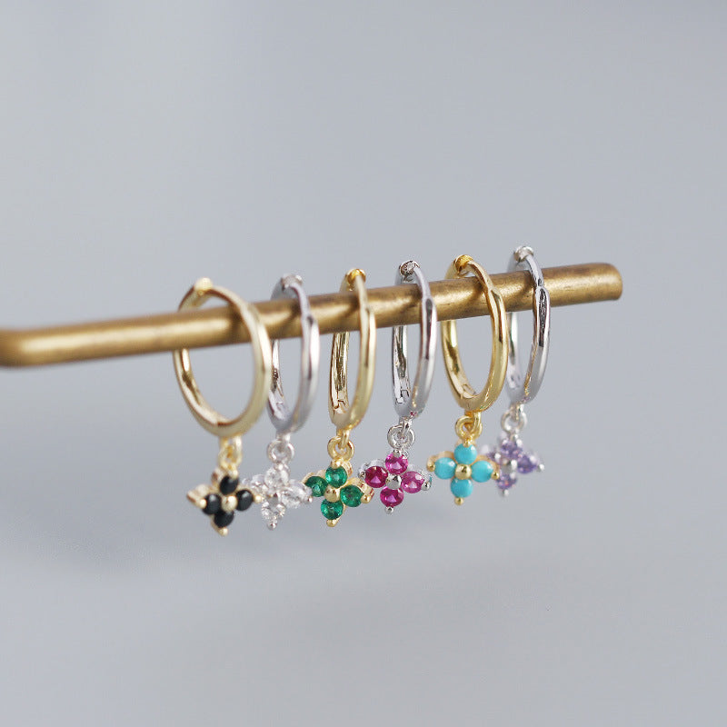 Wholesale French Style S925 Sterling Silver Geometric Diamond Floral Silver Earrings