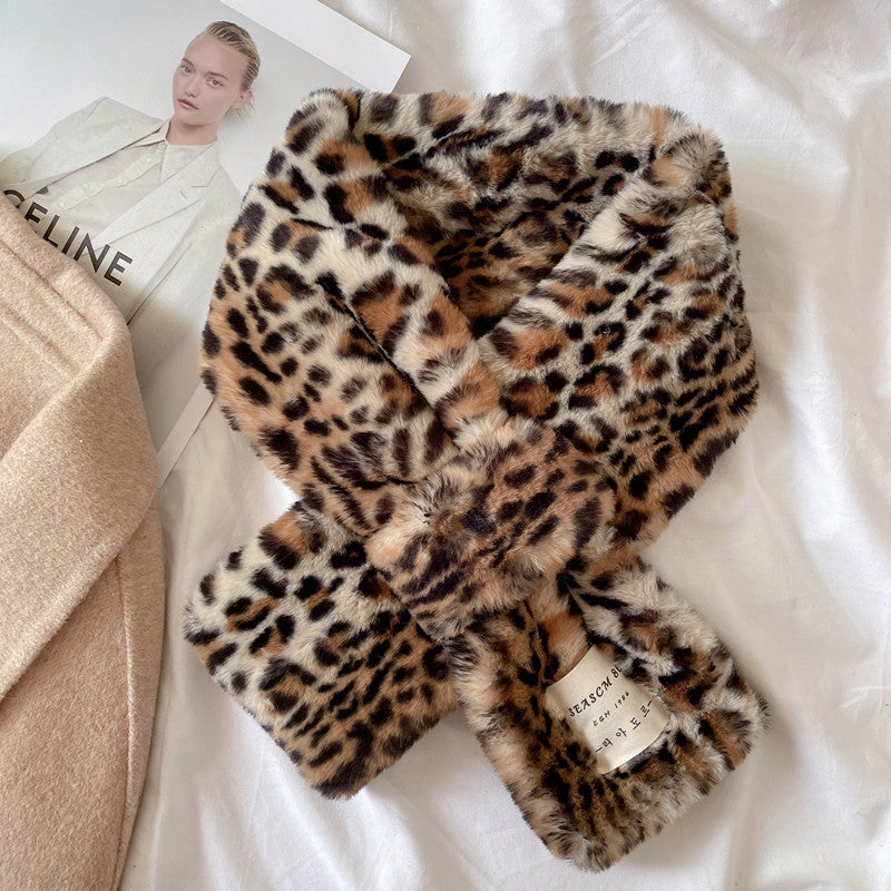 Wholesale Autumn and Winter Leopard Print Thickened Warm Fur Scarves