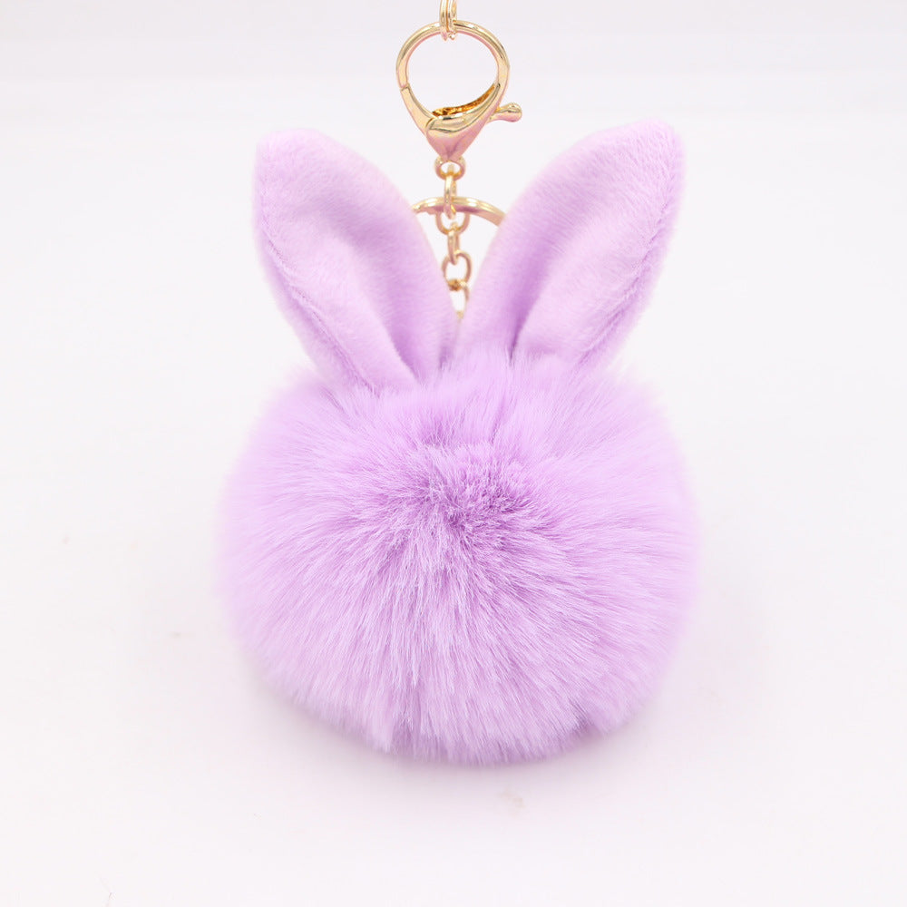 Wholesale Cartoon Rabbit Ear Plush Keychain With Fur Ball Light Blue Pendant Bag Charm And Car Key Accessory
