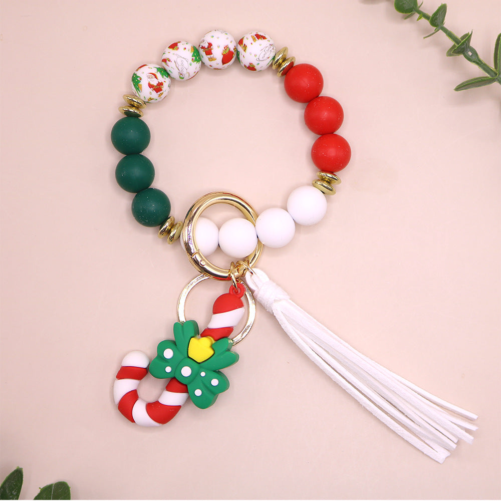 Wholesale 10PCS Silicone Christmas Elk Christmas Tree Beaded Wrist Keychain