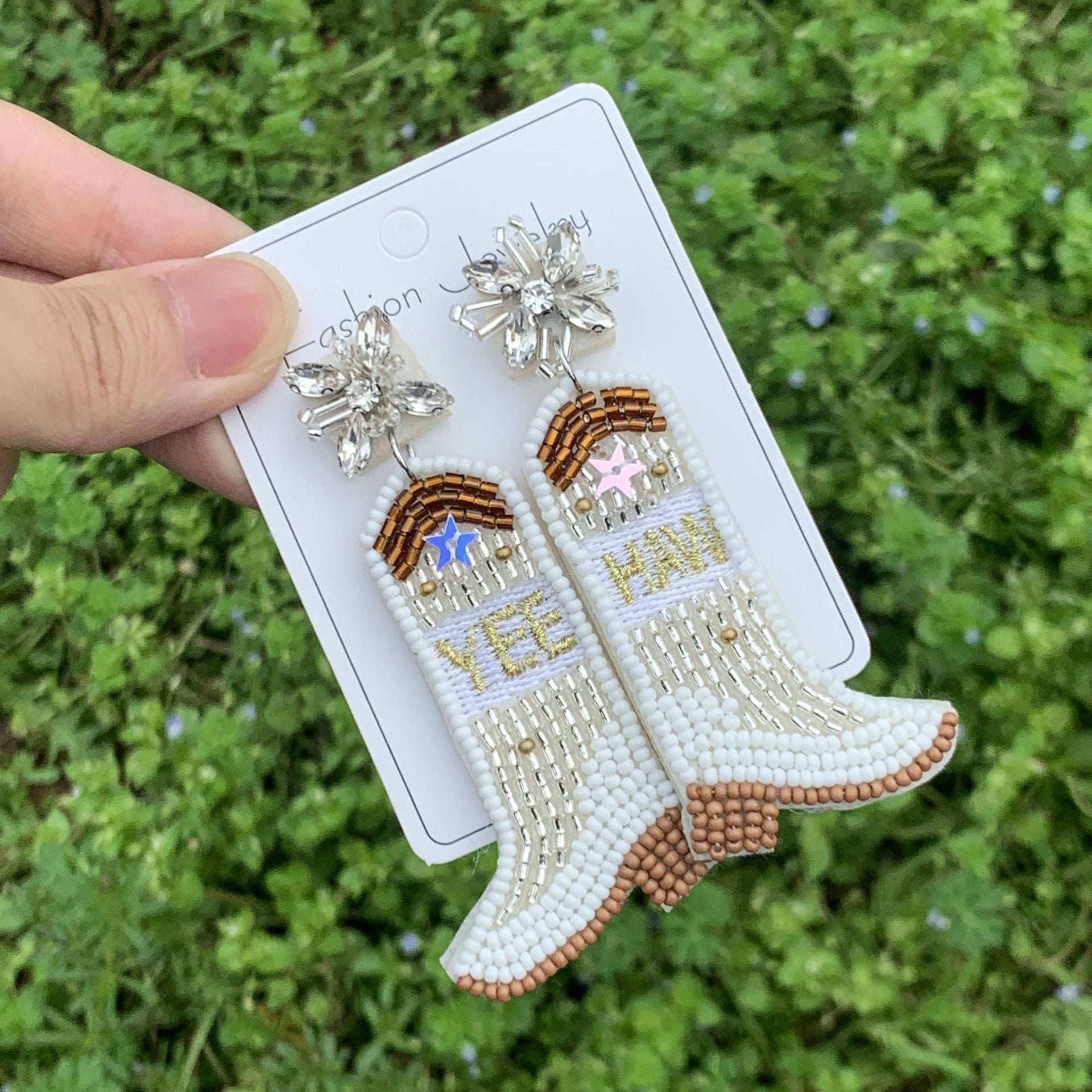 Wholesale Western Cowboy Style Boots Rice Bead Earrings