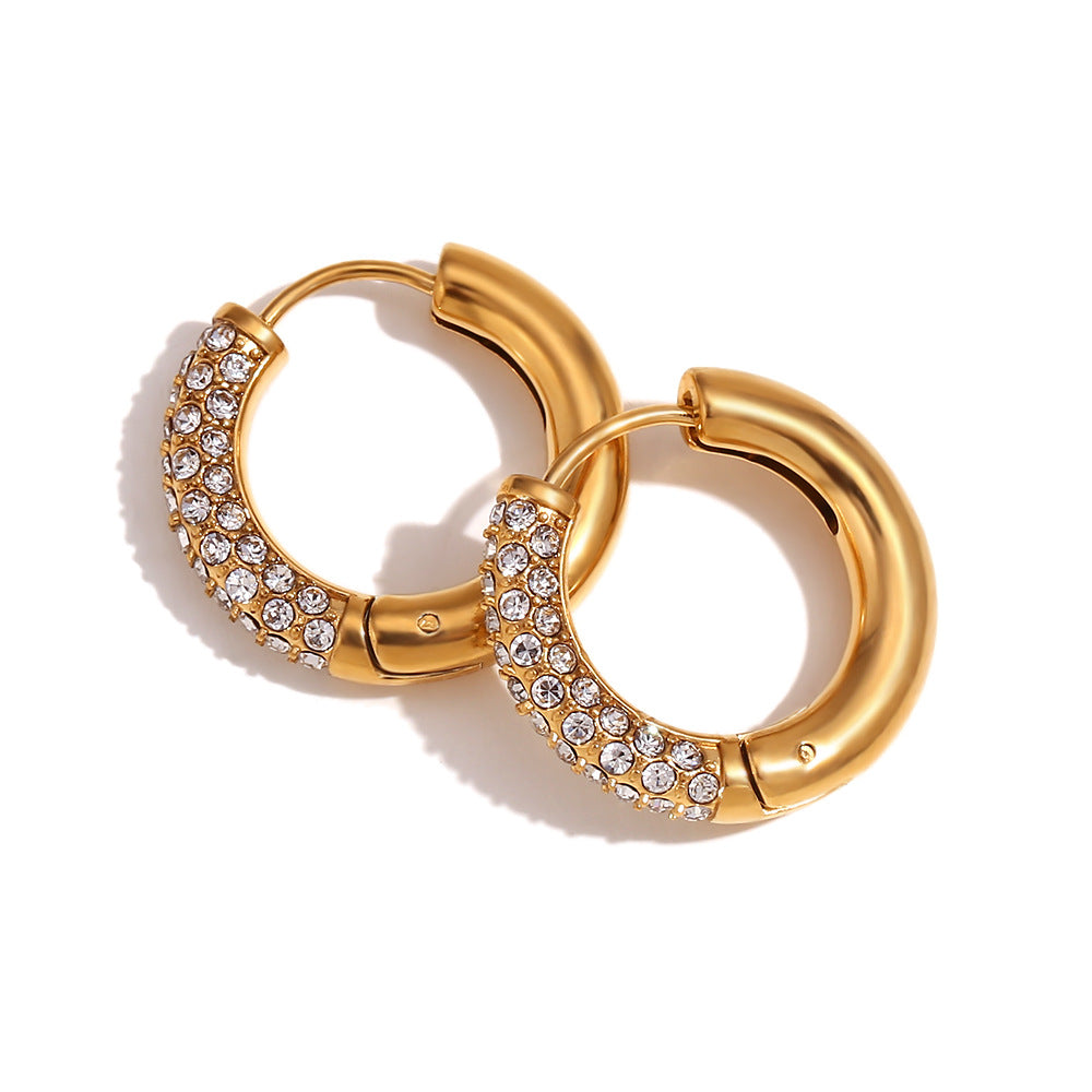 Wholesale Gold micro-inlaid geometric hollow crescent Stainless Steel Earrings