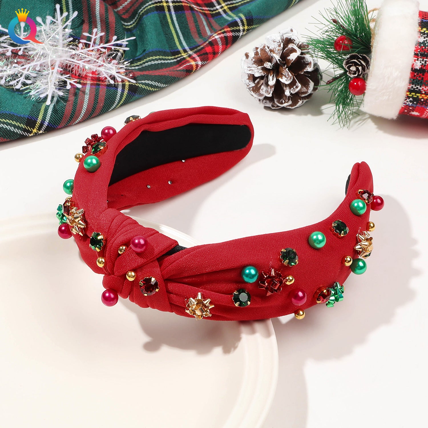 Wholesale Diamond-encrusted Knotted Christmas High Skull Top Face Wash Headband Hair Ornament