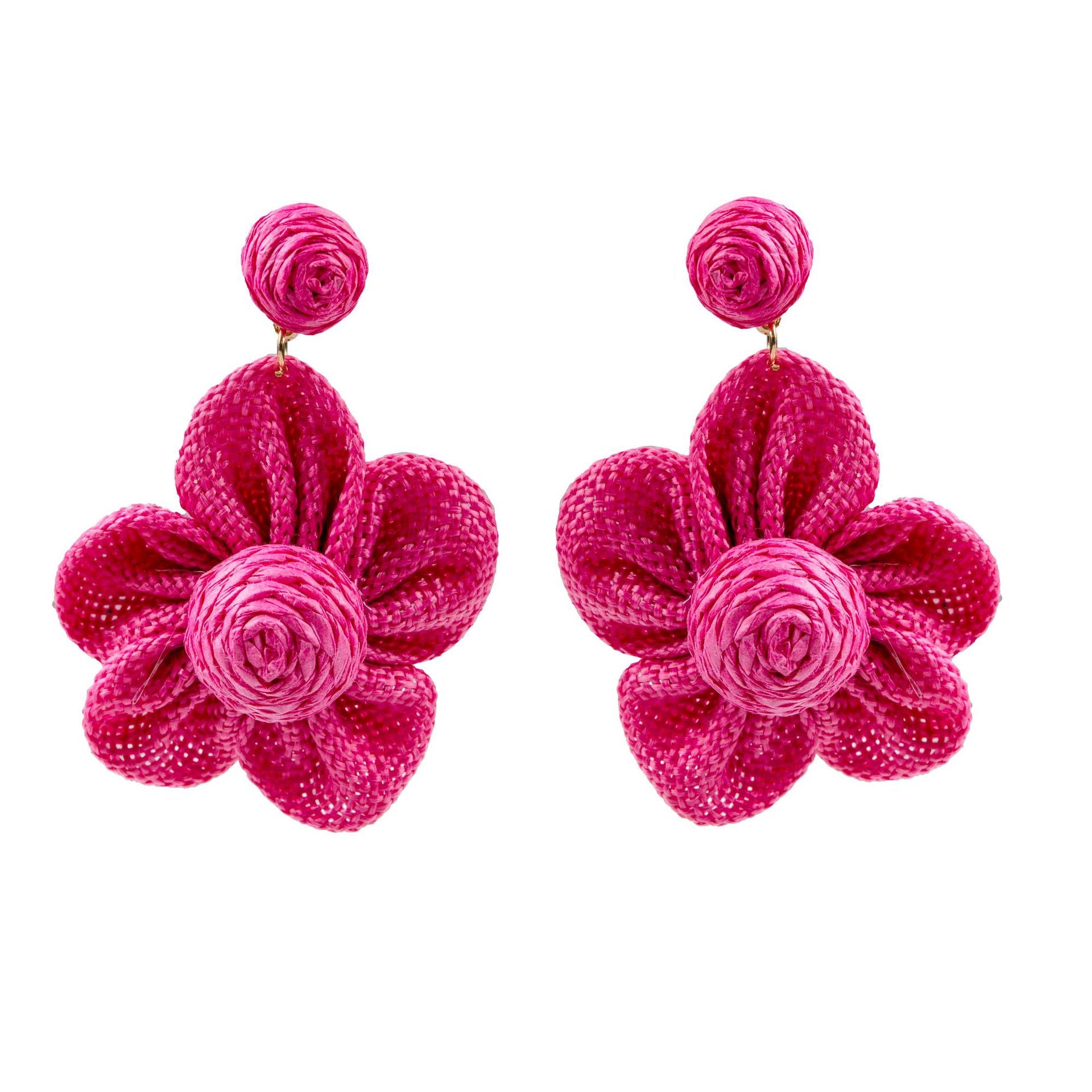 Wholesale Raffia Fabric Woven Elegant Flower Earrings