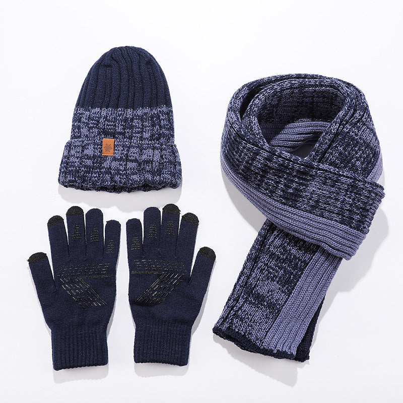 Wholesale Winter Hat Scarf Glove Set Warm Plus Velvet Knitted Beanie Cycling Silicone Gloves