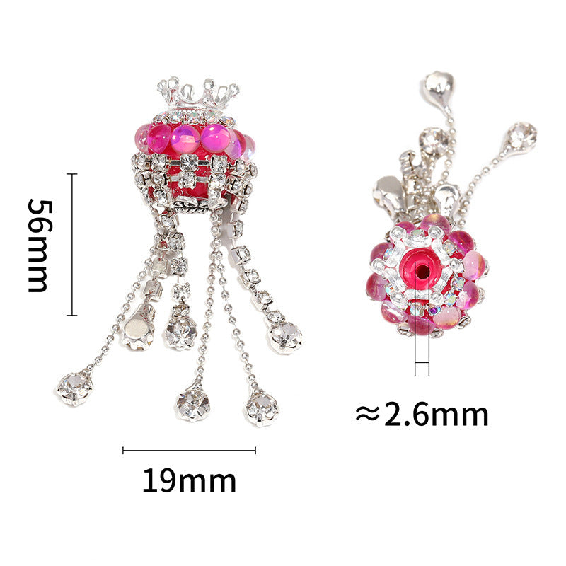 Wholesale 5pcs rhinestone studded bead cat eye crown tassel diamond beads
