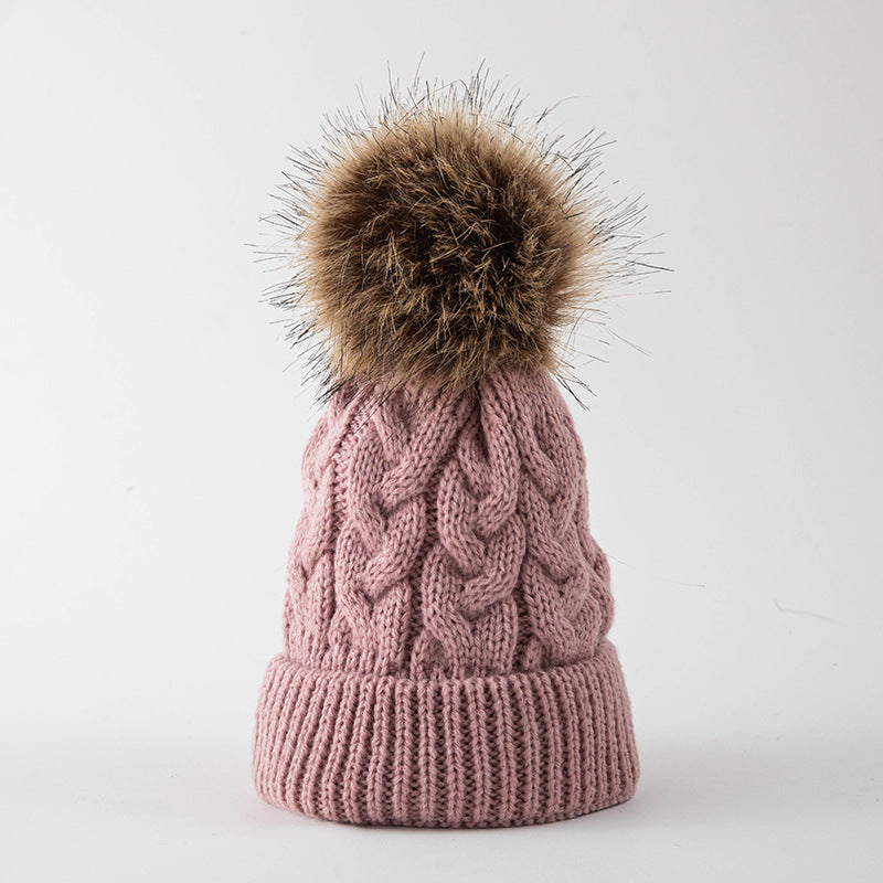 Wholesale Children's Autumn and Winter Hats Fur Ball Thickened Woolen Hat
