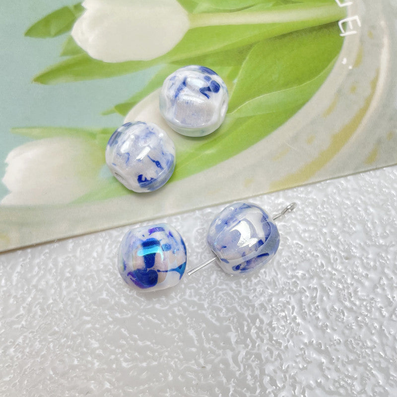 Wholesale 10pcs/pack AB Color Plating Ceramic Smudged Watermelon Beads