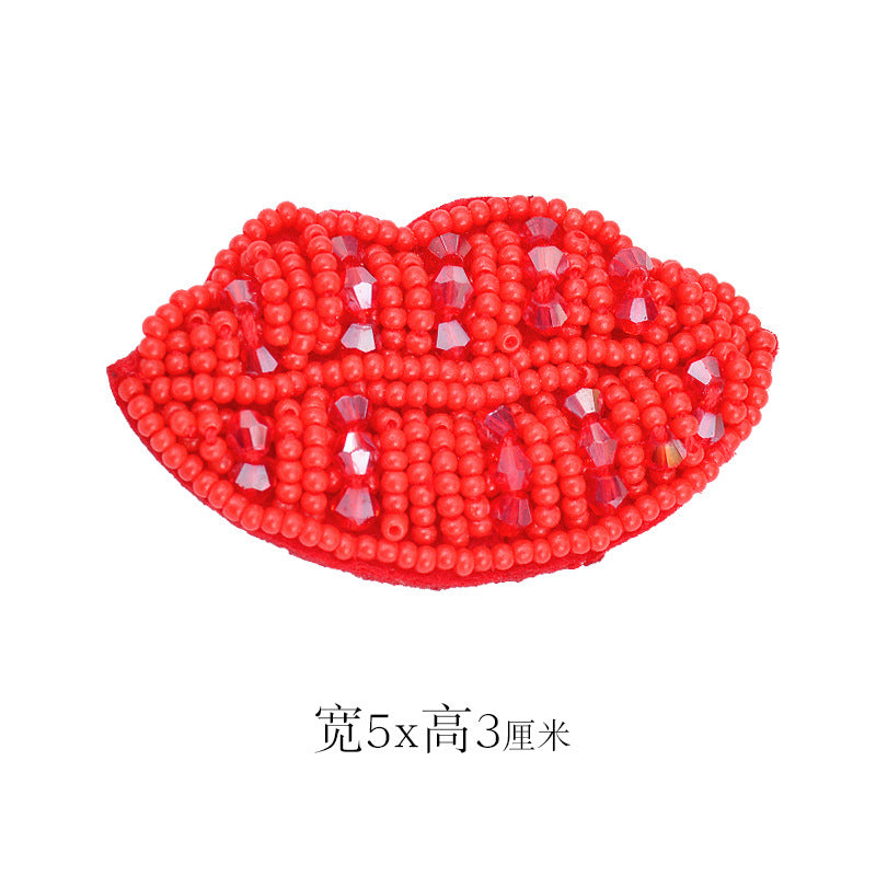 Wholesale DIY Handmade Beaded Cloth Paste Rice Beads Crystal Red Black Lips Hat Clothes Decoration