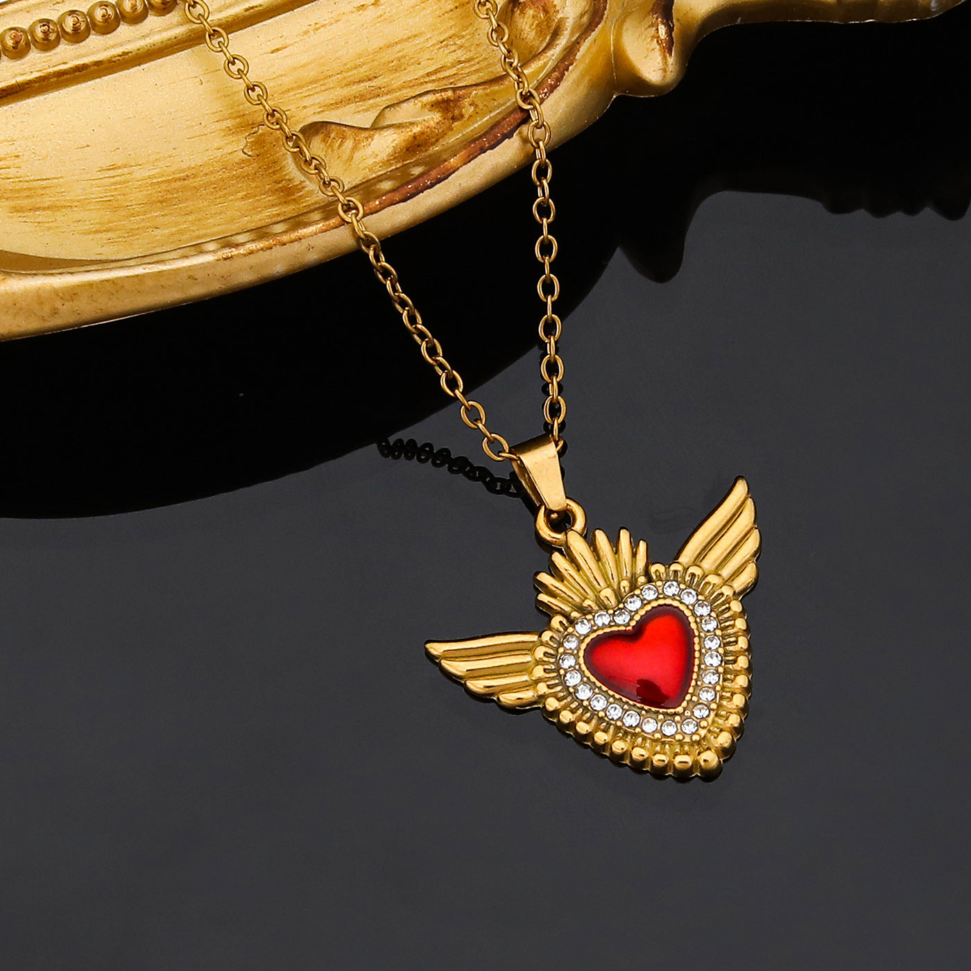 Wholesale stainless steel real gold electroplated love drop oil necklace