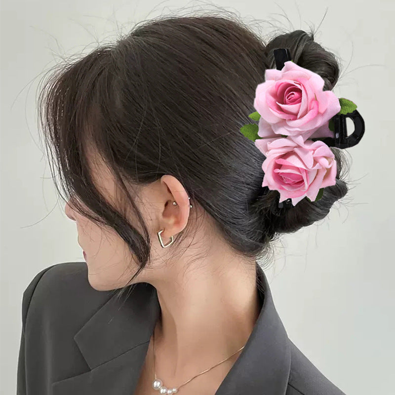 Wholesale Valentine's Day gift rose one-word artificial flower updo shark clip hair accessories