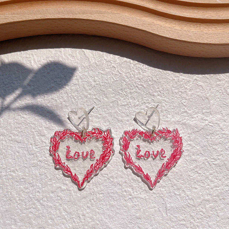 Wholesale Valentine's Day Pink Love Acrylic Earrings