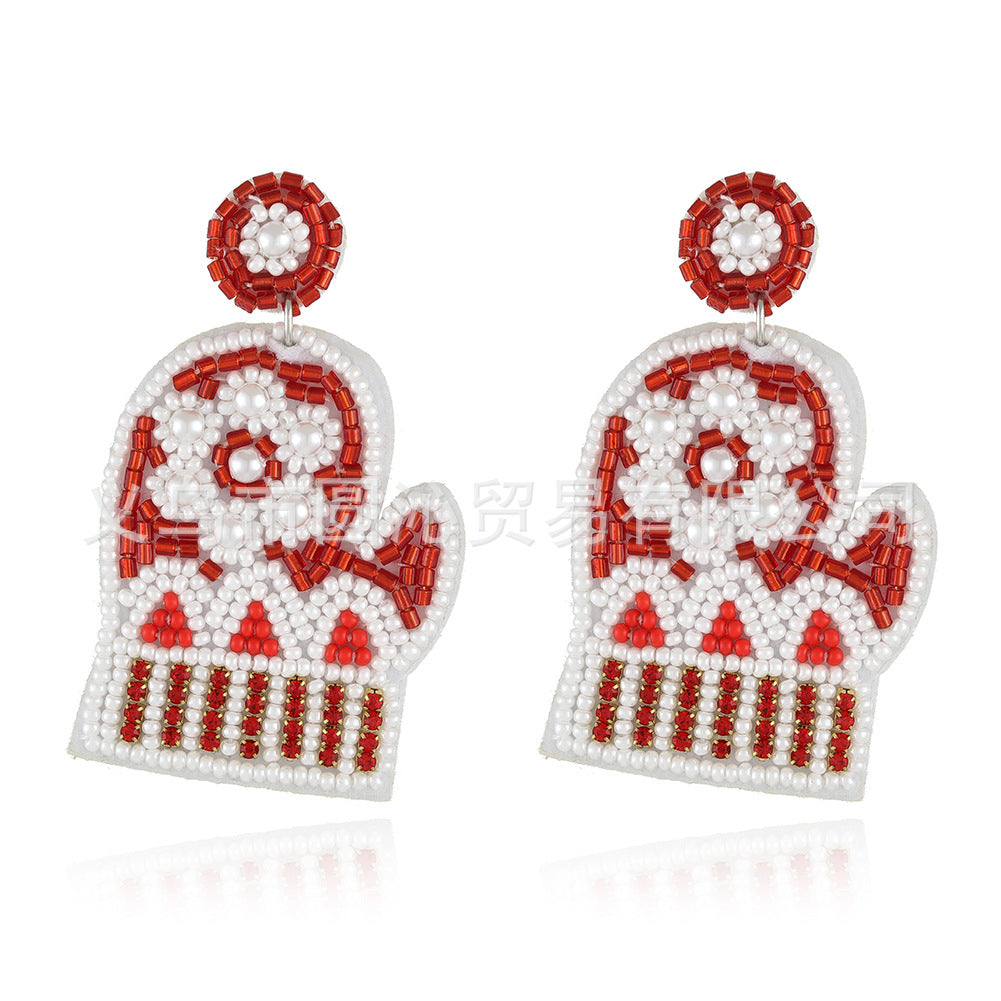 Wholesale Christmas Rice Beads Handmade Christmas Tree Old Man Snowflake Felt Earrings