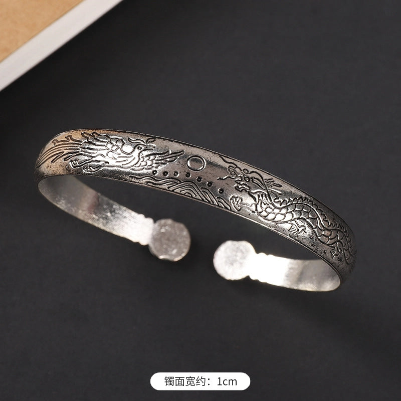 Wholesale  ethnic style retro court Chinese carved ancient silver bracelet personality exotic bracelet
