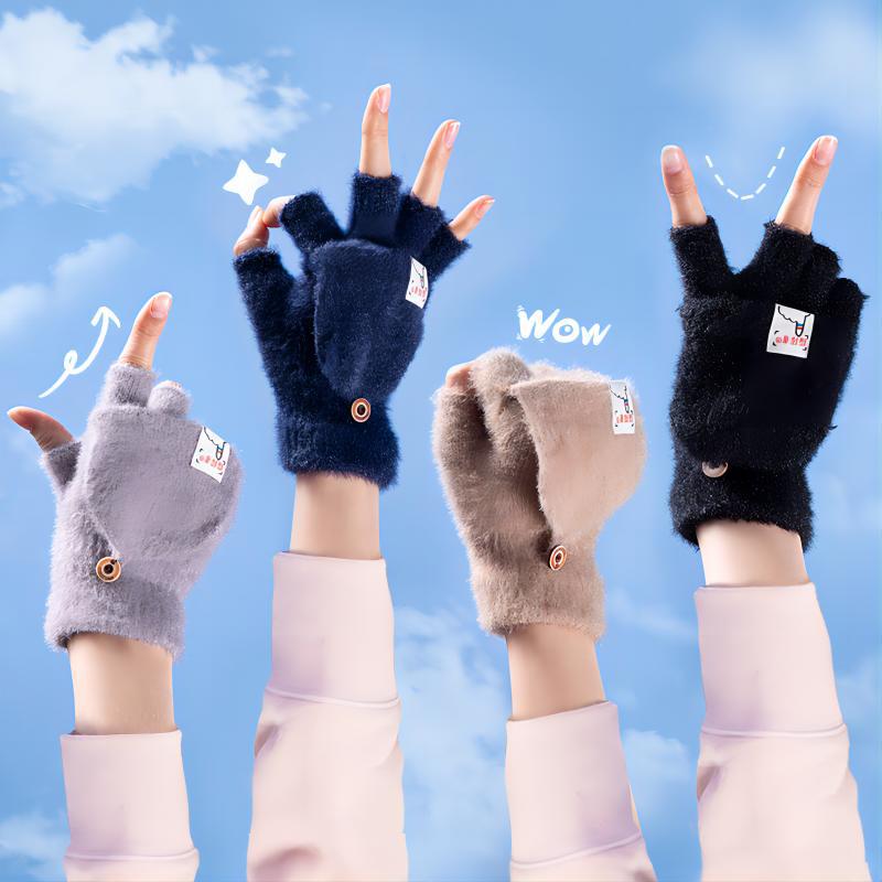 Wholesale Plush Autumn and Winter Half Finger Flip Warm Knitted Wool Gloves