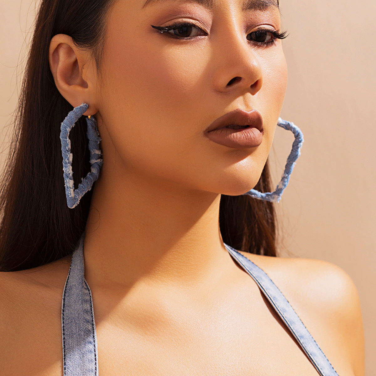 Wholesale Sweet and Cool Geometric Ring Denim Earrings