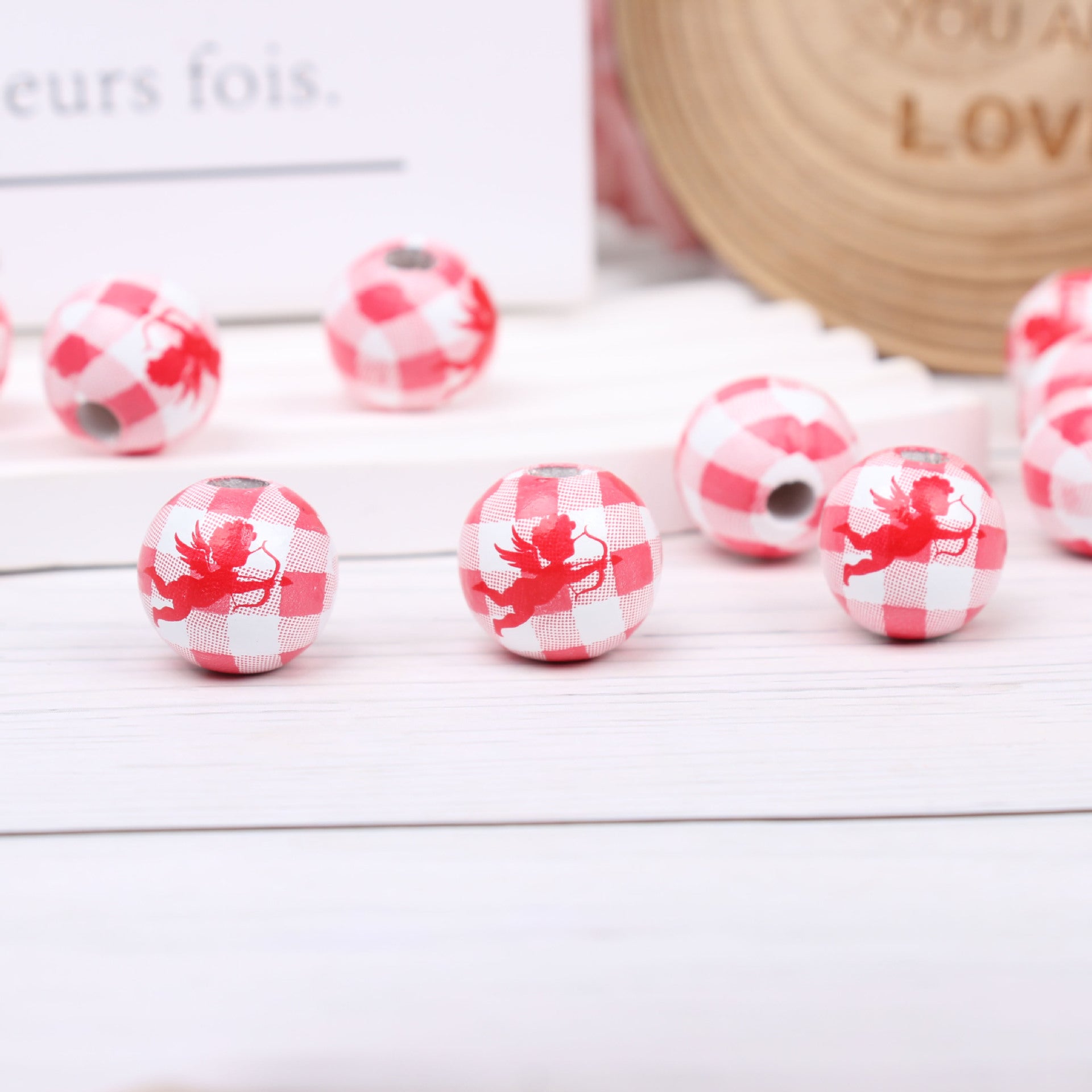 Wholesale 20PCS DIY Valentine's Day Love Color Tassels Twine Wooden Beads