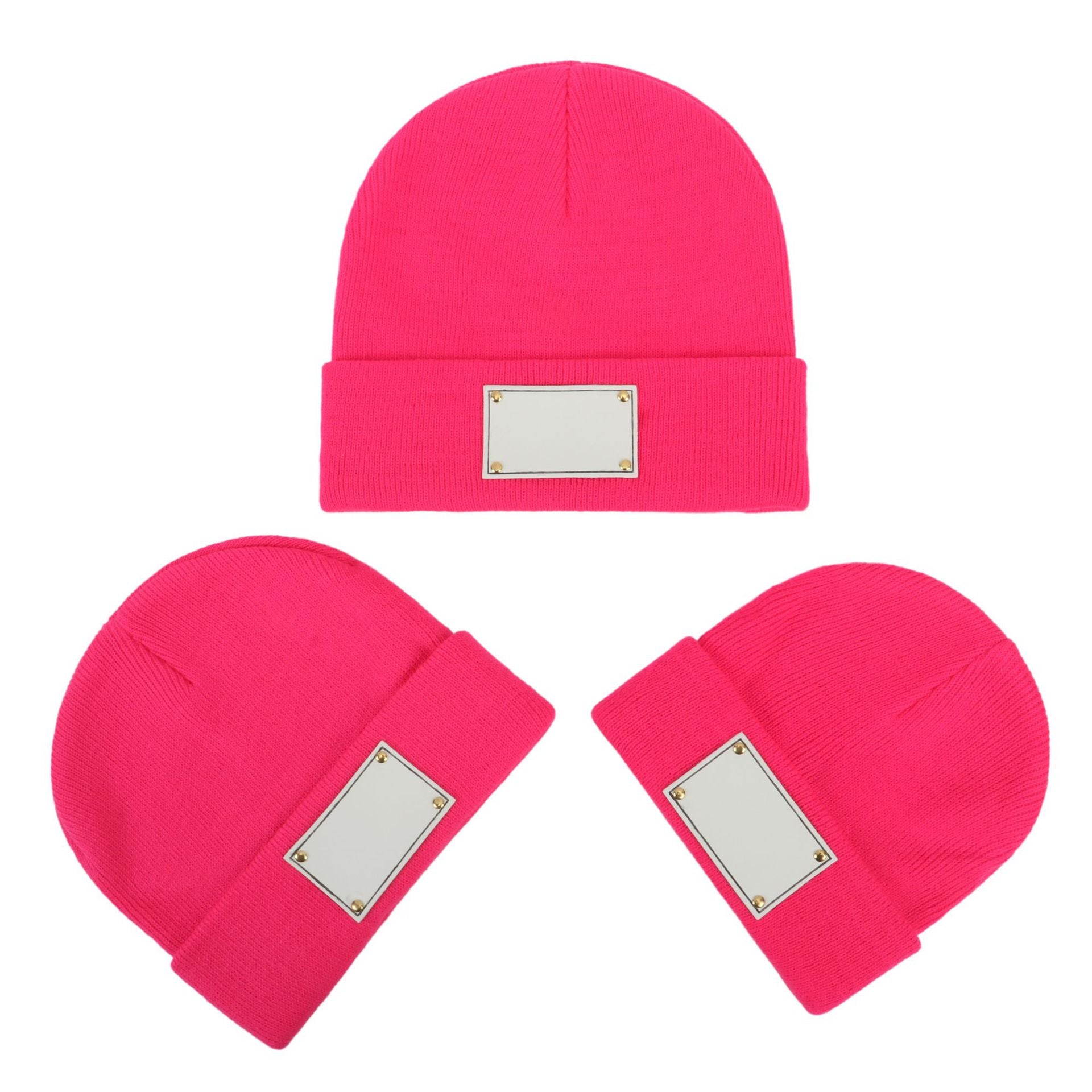 Wholesale Fashion Retro Infant and Toddler Children Blank Engravable Leather Label Knitted Warm Pullover Beanie