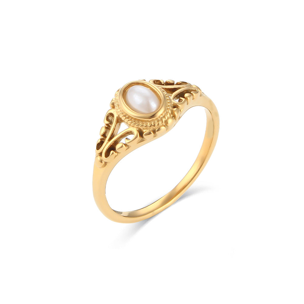 Wholesale Stainless Steel Gold Plated Flower Freshwater Pearl Ring