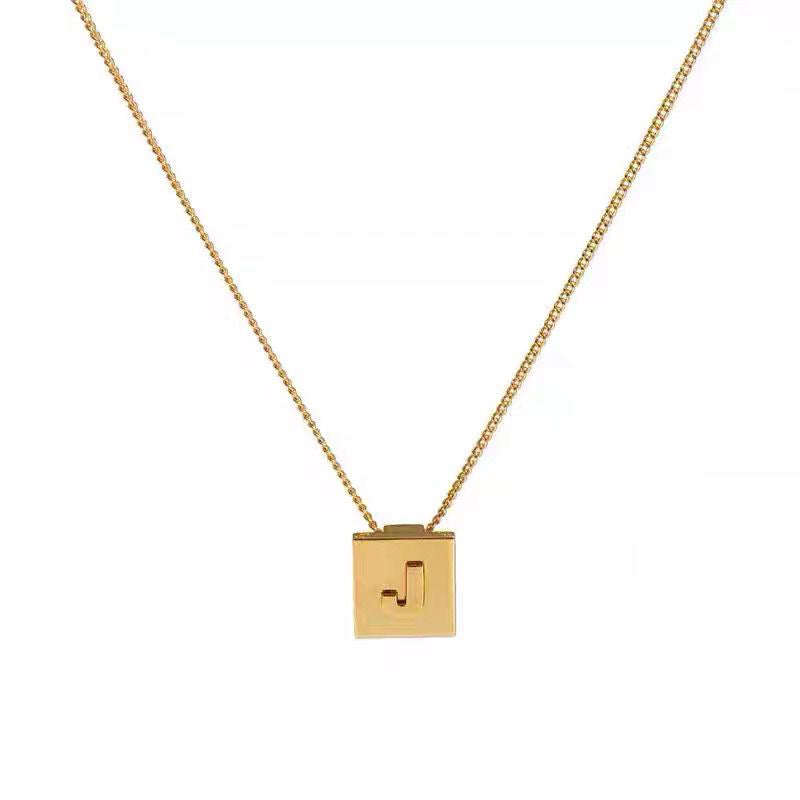 Wholesale Titanium Steel 26 English Letters Gold Square Letter Necklace