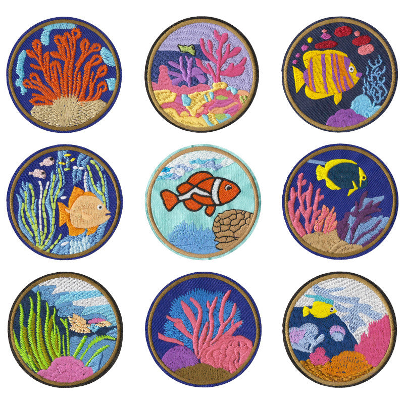 Wholesale Ocean Animal Seaweed Embroidery Patches 9 Piece Sew On Appliques Stylish DIY Craft Accessory For Clothing Towels Gift