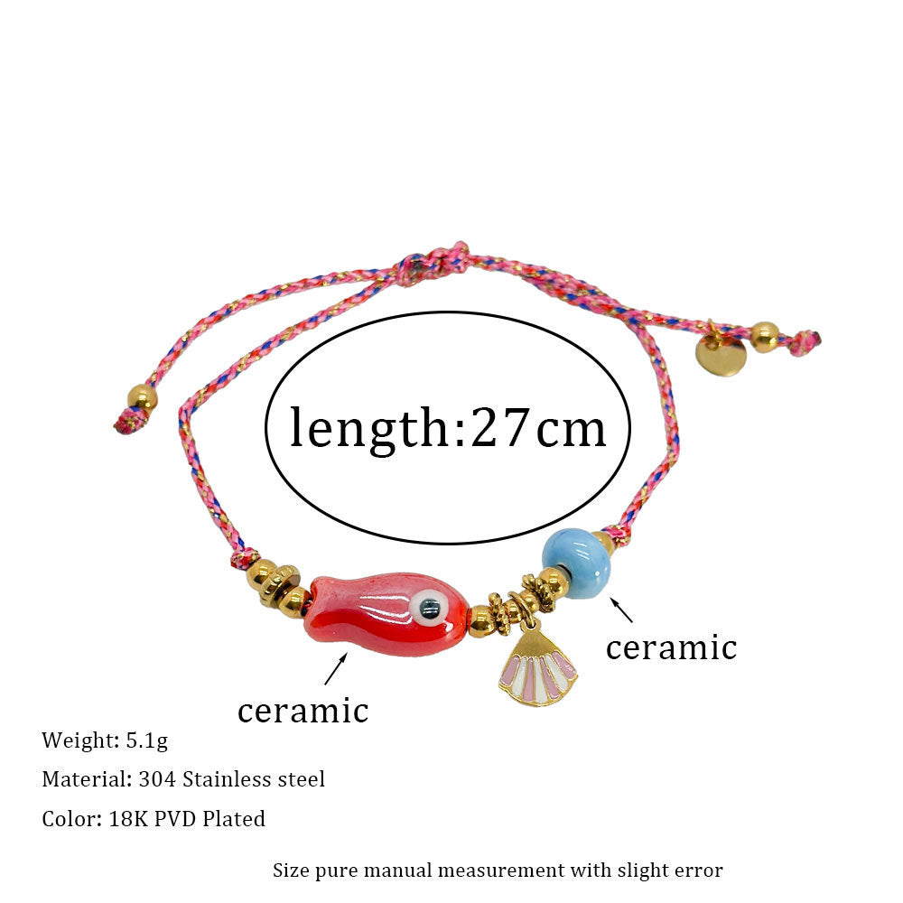 Wholesale Ocean Style Small Fish Ceramic Pendant Adjustable Titanium Steel Bracelets