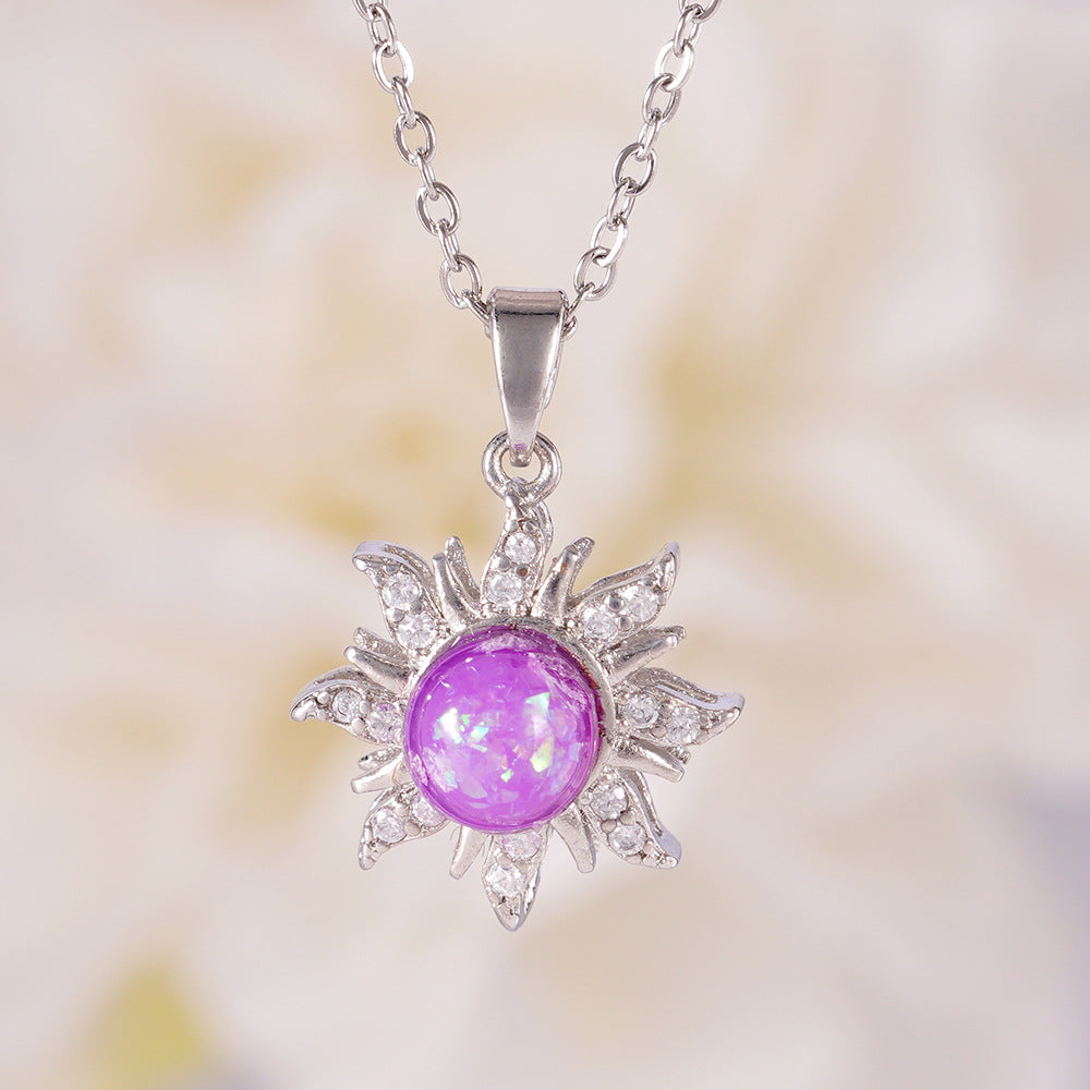 Wholesale Gold plated sun pendant with micro inlaid zircon necklace