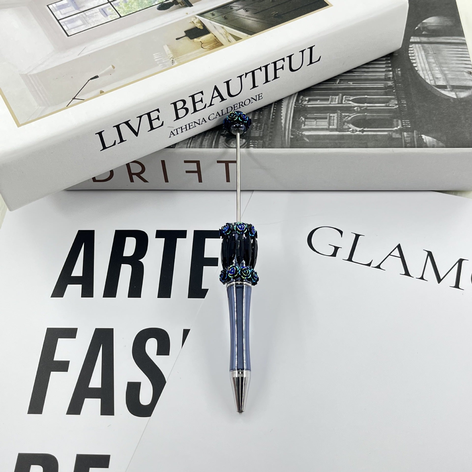 Wholesale 2pcs Crystal Rose Flower diy Beadable Pen