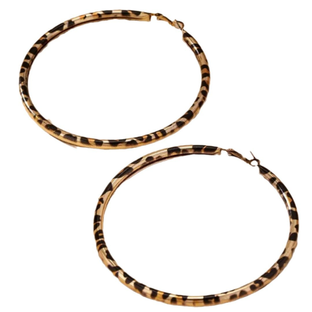 Wholesale Geometric large circle leopard print earrings