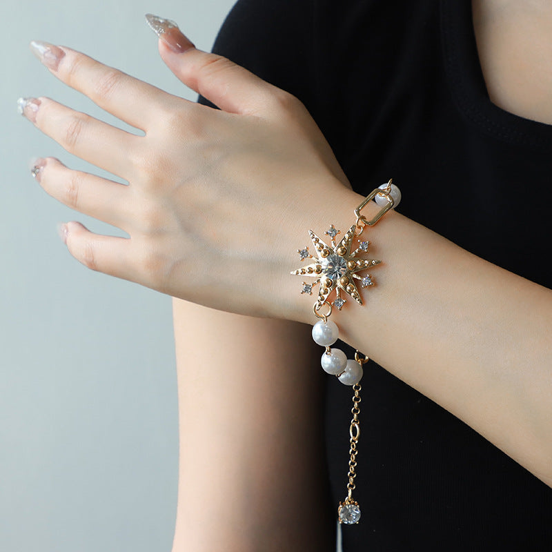 Wholesale Temperament Alloy Hexagram Dot Diamond Imitation Pearl Necklaces Bracelet Earrings