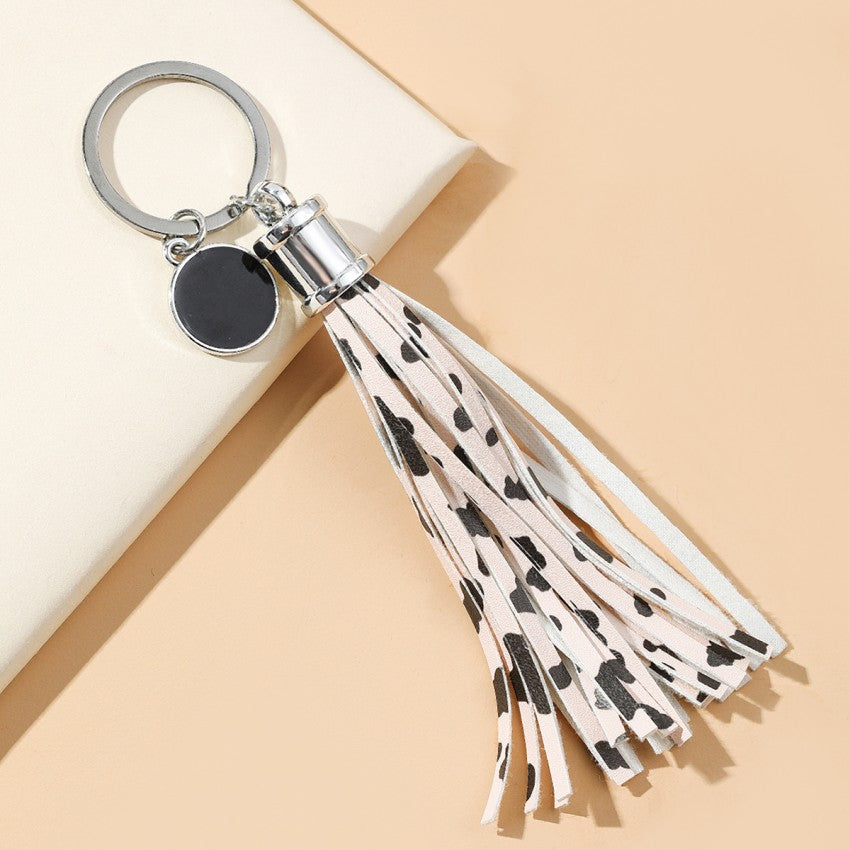Wholesale PU Cow Pattern Tassel Keychain