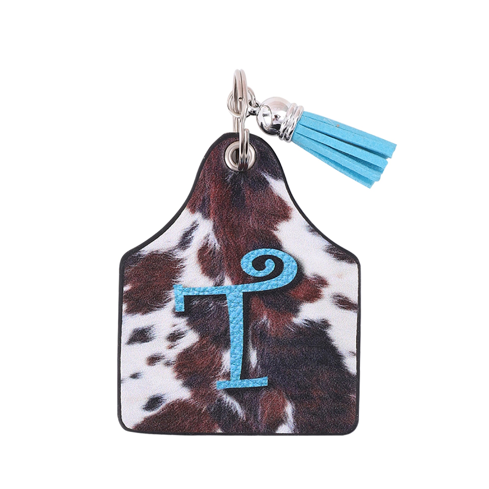 Wholesale Vintage Western Cow Pattern Animal Fur Letter Print Leather Keychain