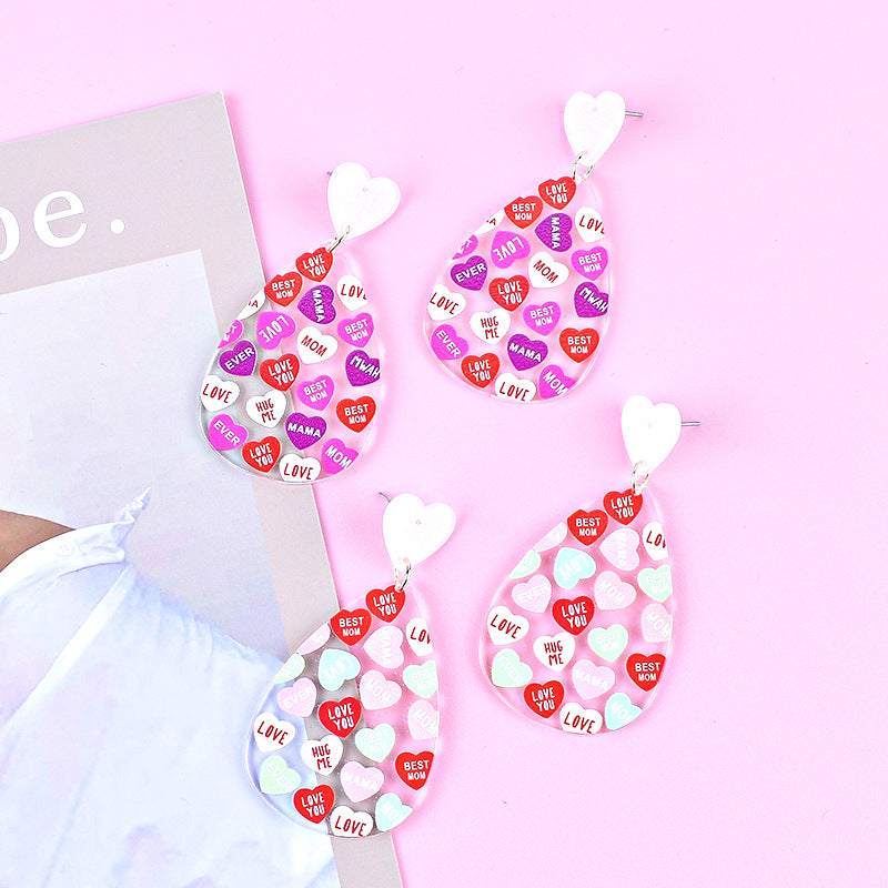Wholesale Mother's Day Love MOM Letter Women's Heart Shaped Gift LOVE Earrings