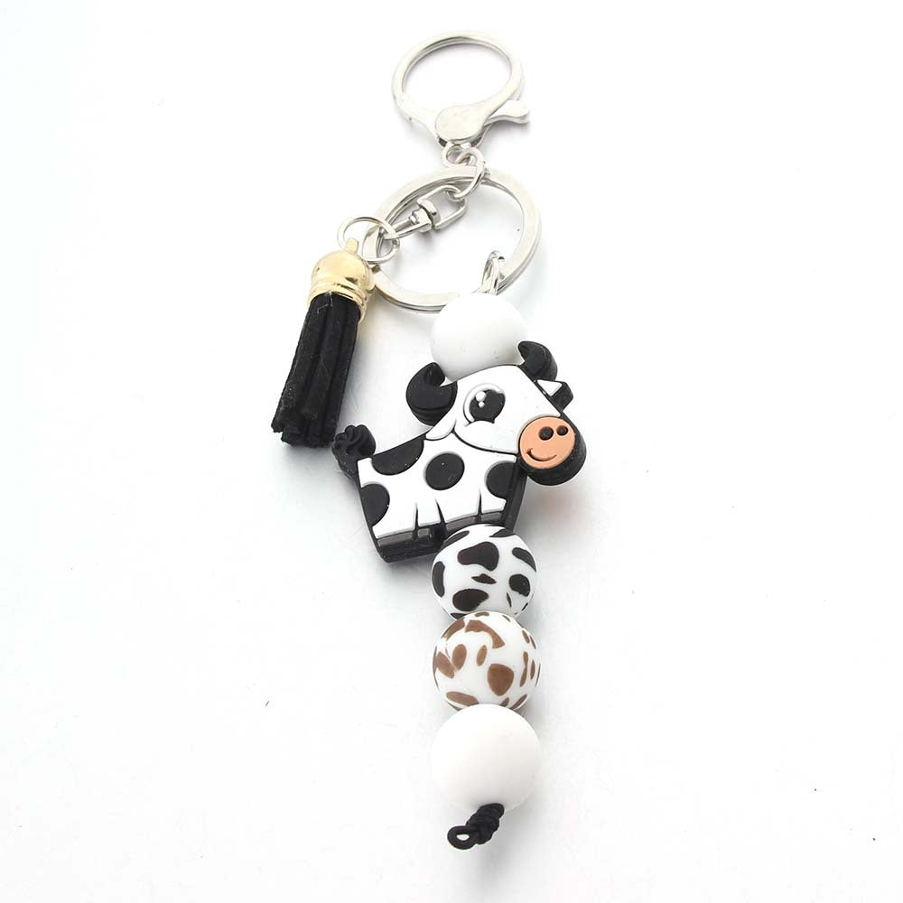 Wholesale New Silicone bead bracelet keychain cow head creative cartoon bag pendant DIY accessories
