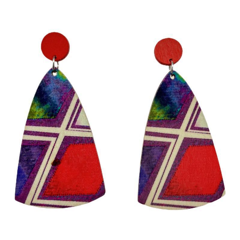 Wholesale Bohemian Lacquered Colorful Striped Wooden Earrings