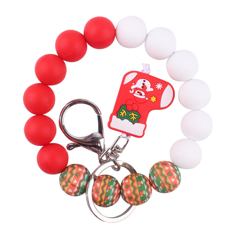 Wholesale Christmas Silicone Bead Wrist Keychain